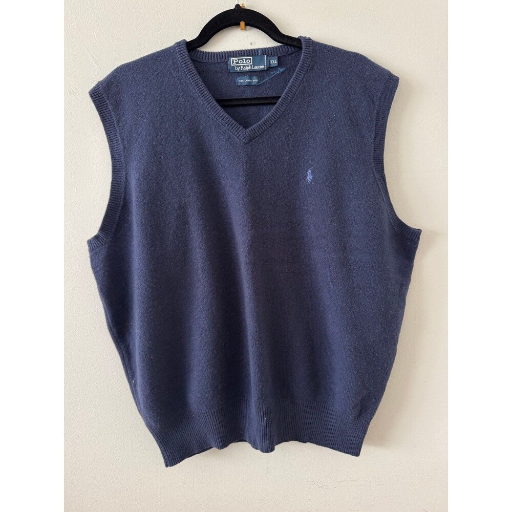Polo Ralph Lauren Men's Blue Lambswool V-Neck Sweater‎ Vest Size 2XL